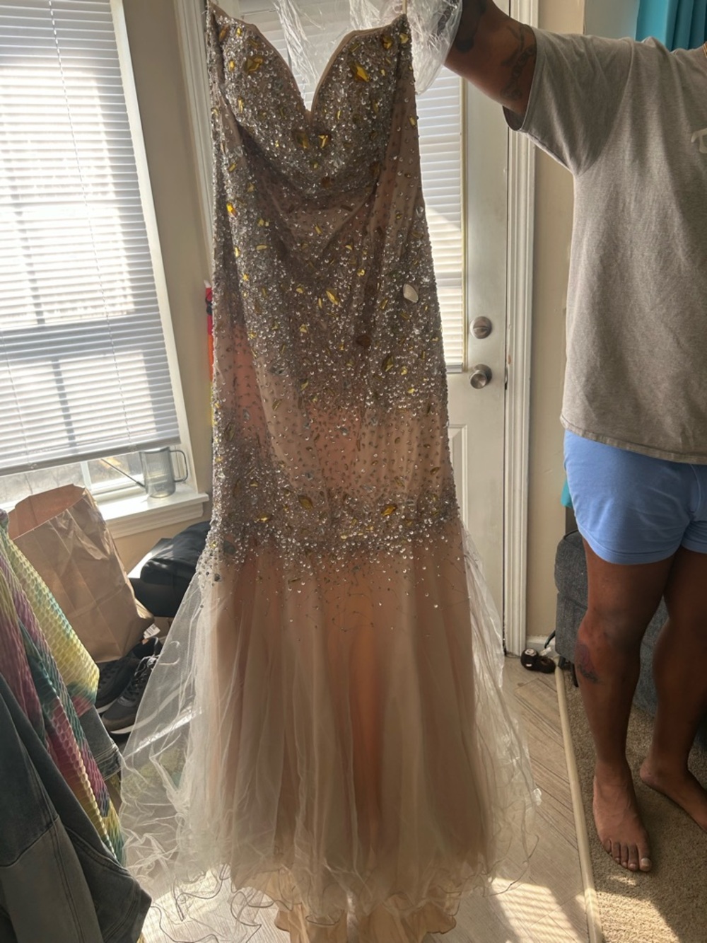 Terani Couture Peach Evening Dress with Gold Logo Tag - Picture 8 of 10